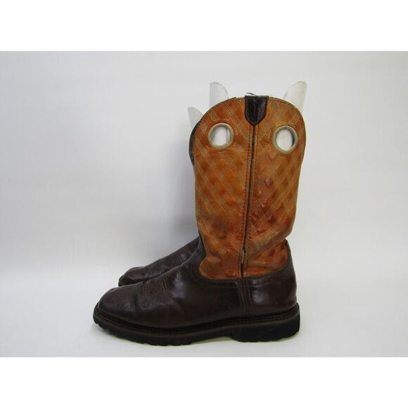 Justin Mens Size 10 D Orange Brown Leather Buckaroo Cowboy Western Boots